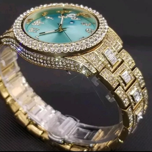 Mens Luxury Iced Out Bling Simulated Diamond CZ GoldPlated Arabic Numera… - Picture 2 of 15